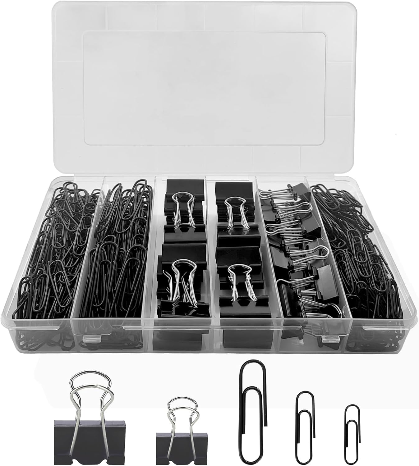Black Paperclips Office Supplies Set Small Medium Large Paper Clips and Binder Clips Assorted Sizes for Home, School and Office Supplies