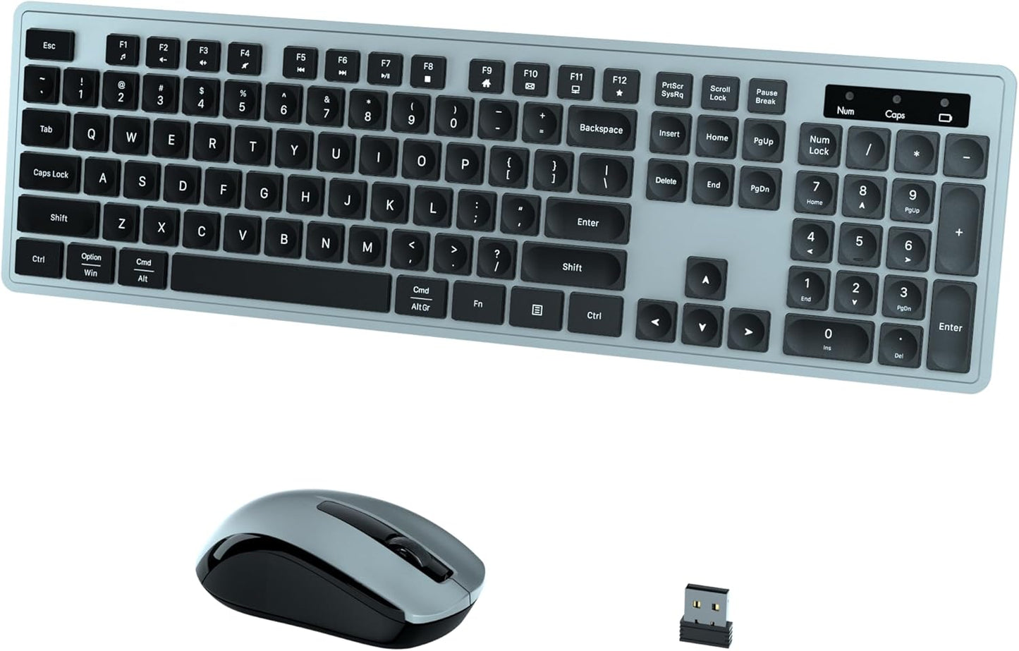 Wireless Keyboard and Mouse Combo, COVEVA 2.4GHz Wireless Keyboard Mouse with USB Receiver, Water-Dropping Keycaps, 104 Keys Full Size with Number Pad for PC Laptop Computer Desktop(Black Gray)