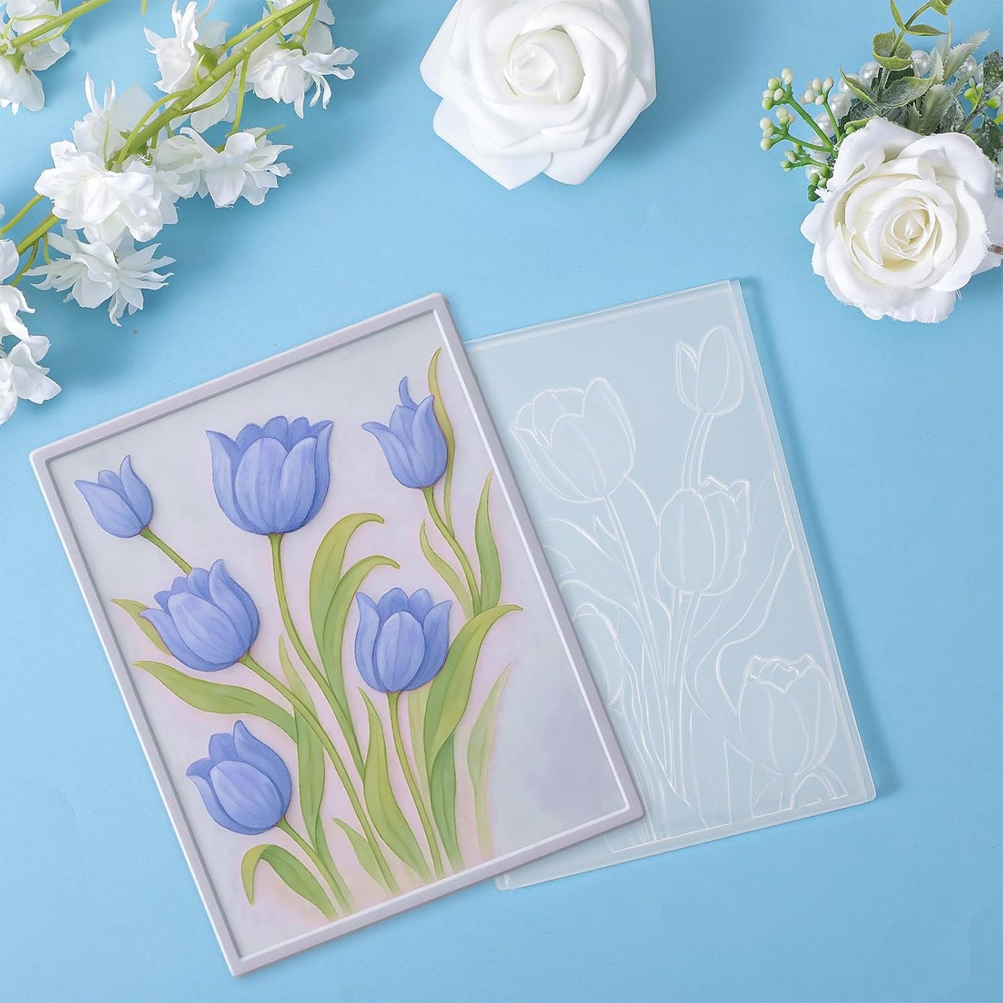 Classicseali 3D Embossing Folders,Tulip Embossing Folder, Transparent Embossings Folder Clearance,Scrapbooking, Paper Art, Art Supplies, Handmade Products