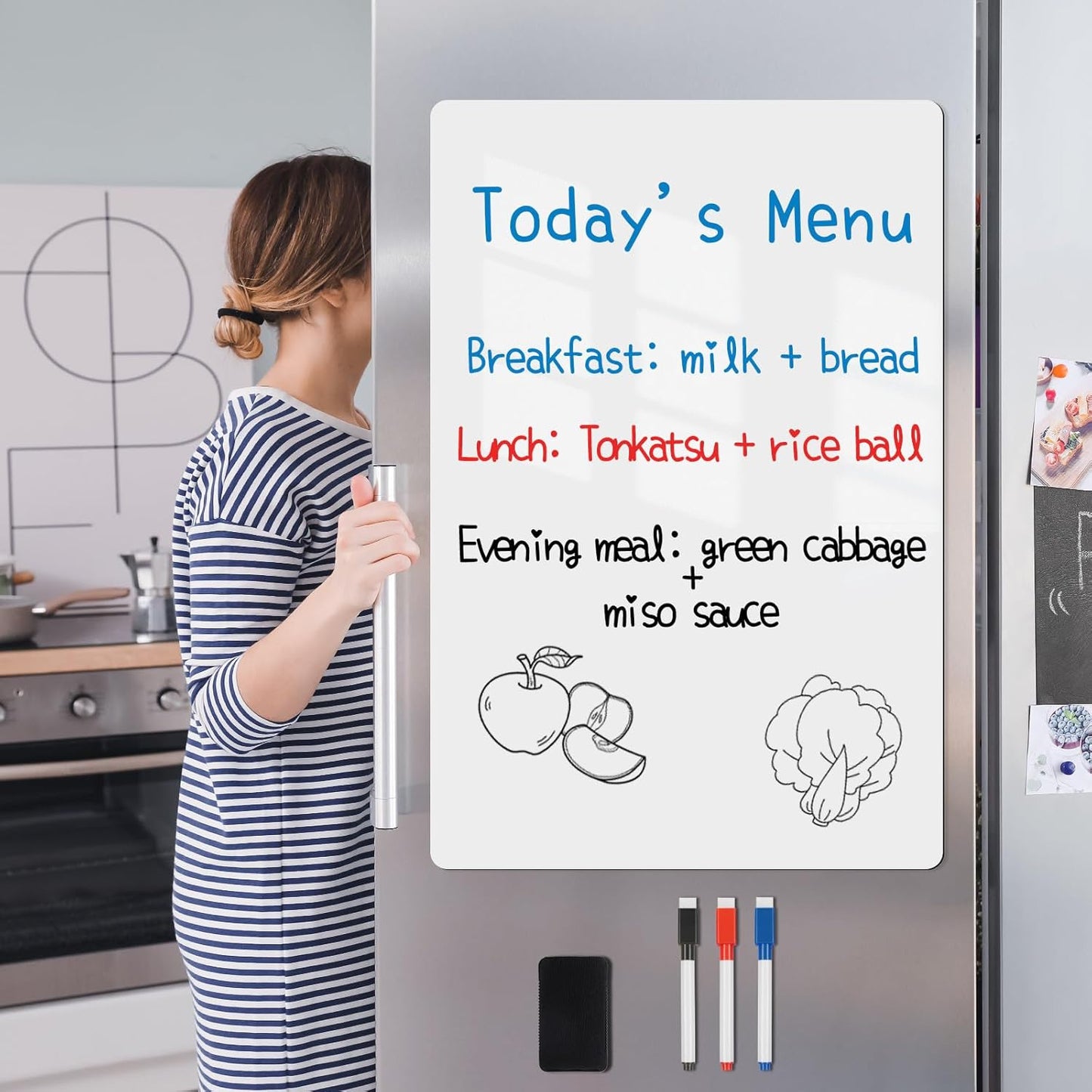 Magnetic Fridge White Board Paper, 12" x 18" Small Dry Erase Board Sheet for Organizer and Planner, Kitchen Refrigerator Whiteboard for Family to-do List, Includes Markers and Eraser