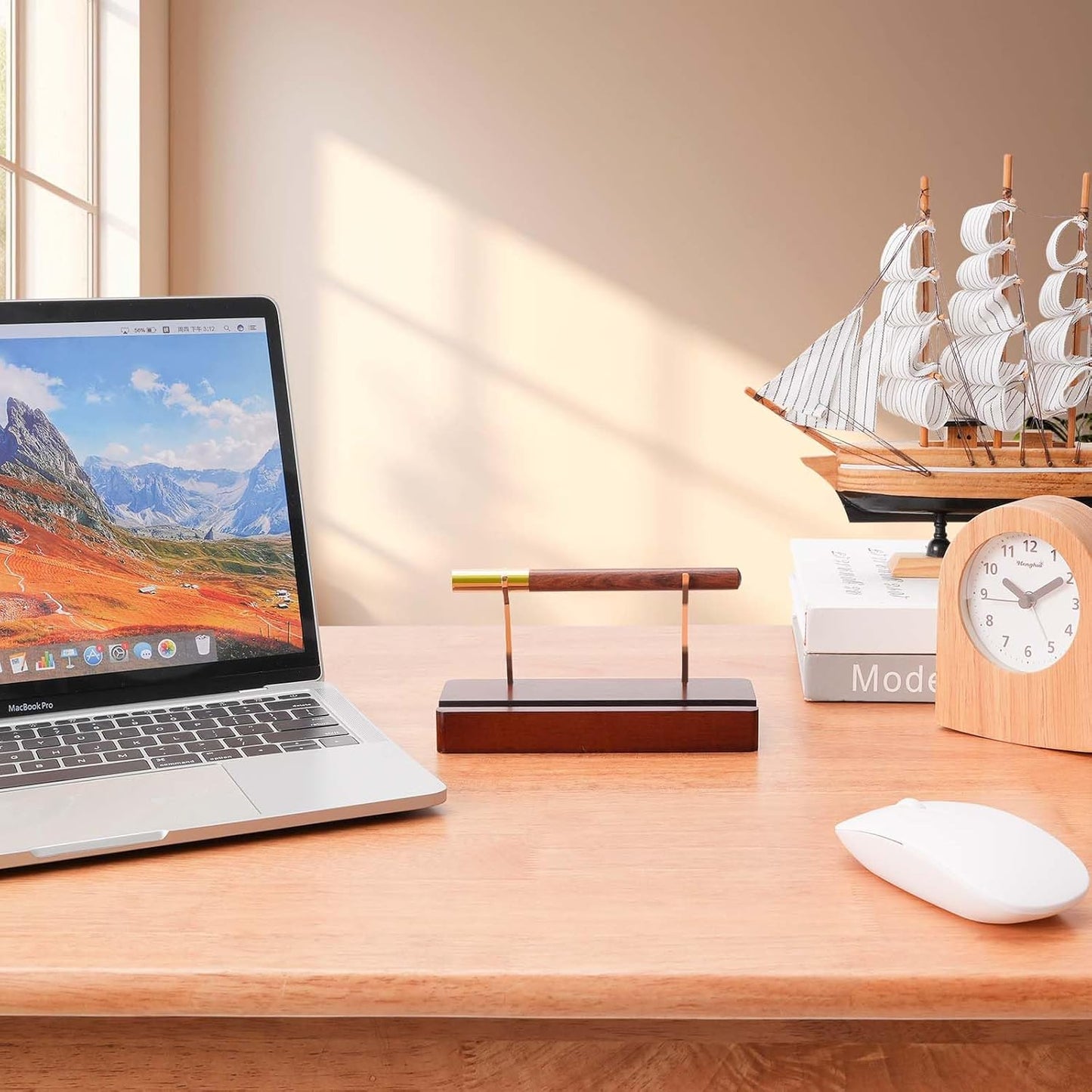 Pen Holder Desk Organizers and Accessories Desk Decor ，Exquisite Wooden Pen Holder ，with a Cool Pen and Two Refills for Office and Home (Style A)