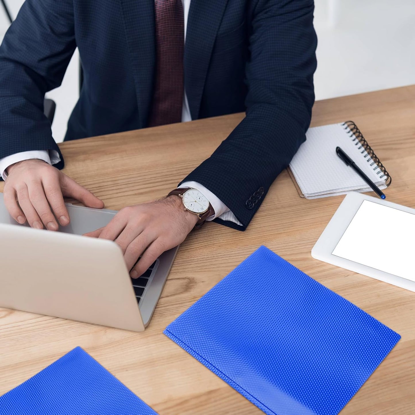 Patelai 48 Pcs Plastic Folders with 2 Pockets and 3 Prongs Home Folders with Card Slot Letter Size Heavy Duty Report Covers for Back to School(Blue,Diamond)