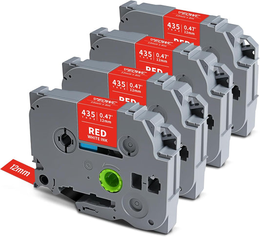 Tz Tape Tz-435 White on Red Label Tape Compatible for Brother Tze-435 Tze435 12mm 0.47 Laminated Tze 1/2 Refill Work for Brother Label Maker P-Touch PT-D210 PT-H110 PT-D220 PT-D200 PT-D400 PT-1080