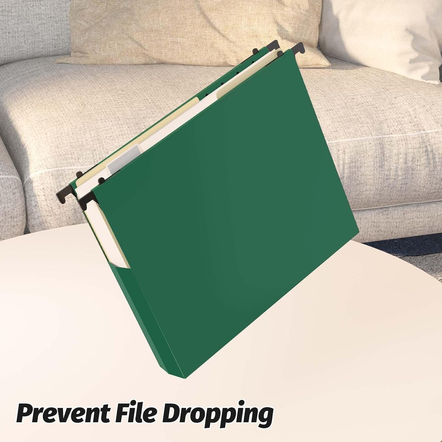 Extra Capacity Plastic Hanging File Folders,12 Pack Reinforced Expanding Hang Folder Letter Size,Accordian Pocket,Heavy Duty 2 Inch Expansion,Hanging Folder Organizer for Office Home,Green