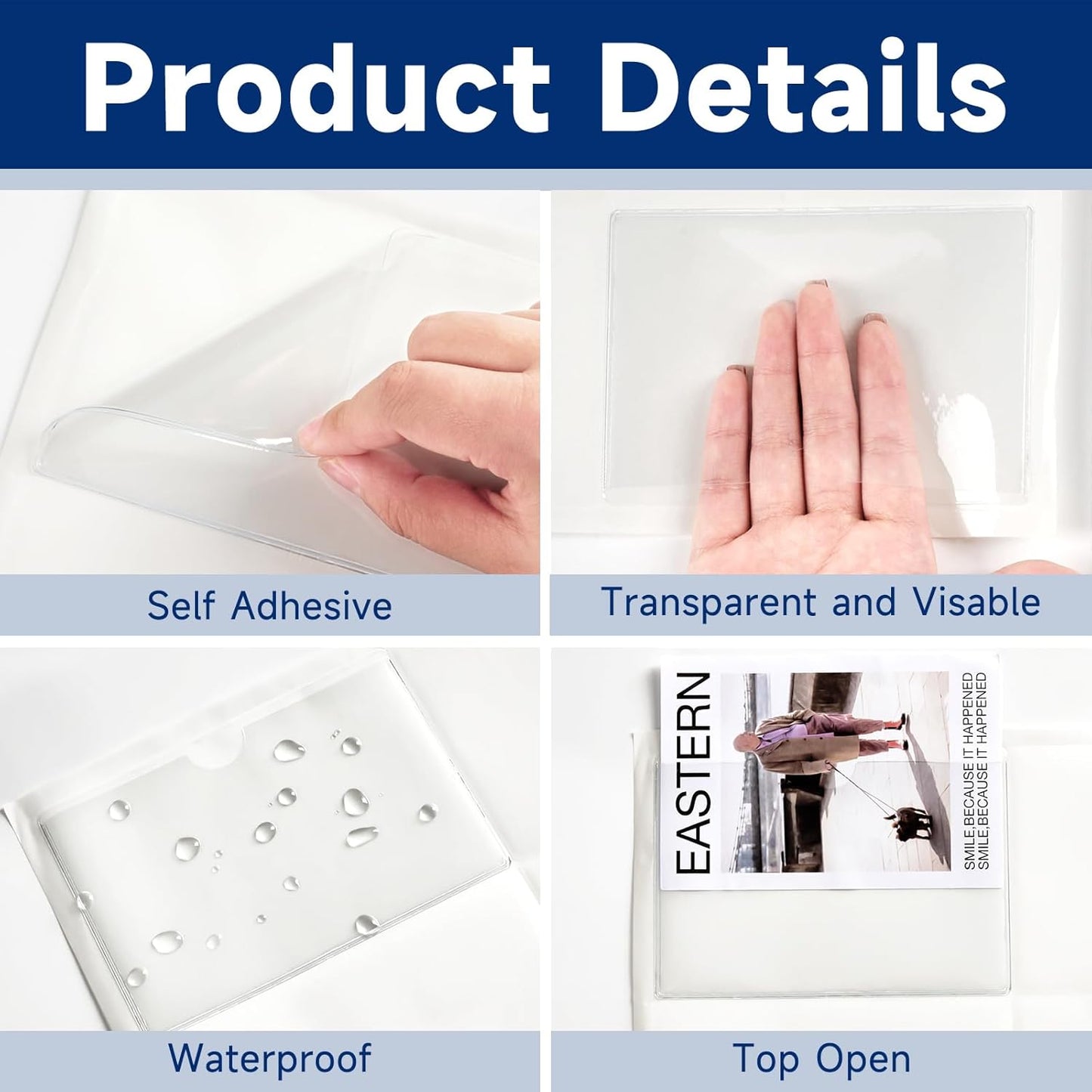 36Pcs Adhesive 3" x 5" Index Card Pockets, Clear Label Holders with Top Open for Loading, Plastic Pocket Sleeves for Organizing Storage Bins, Library Cards, Shelves