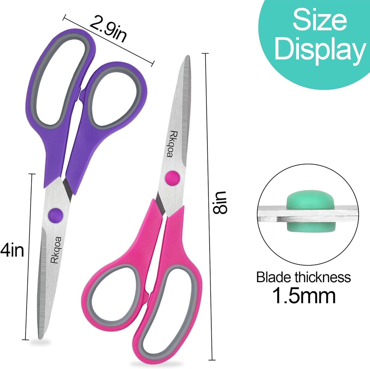 24 Pack Scissors, Rkqoa 8" All Purpose Classroom Scissor Bulk Comfort-Grip Sharp Shears for Office School House Sewing Fabric Craft Supplies, High/College School Teacher Student Scissors