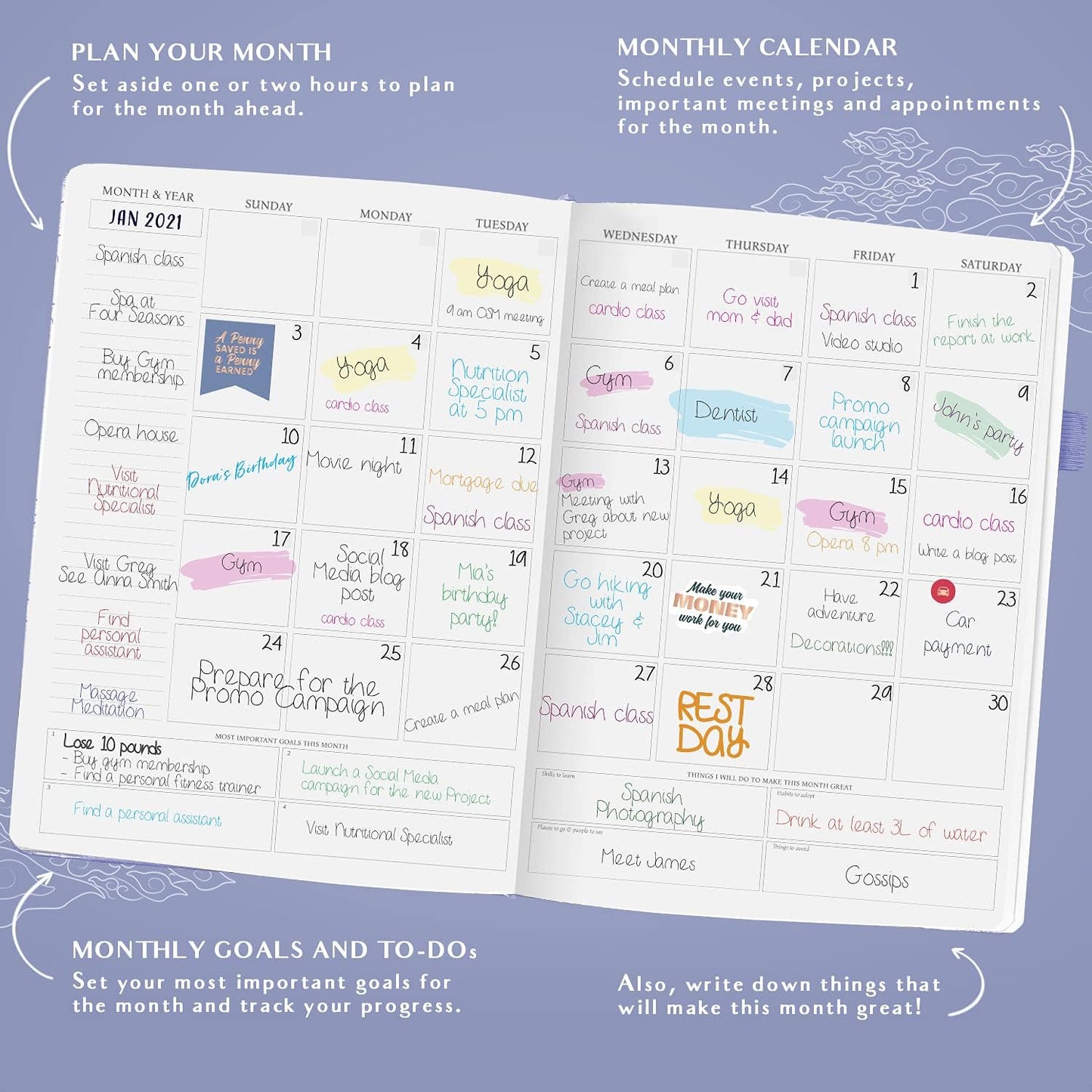 Legend Planner PRO Hourly Schedule - Weekly & Daily Organizer with Time Slots. Appointment Book Journal for Work & Personal, A4 (Periwinkle)