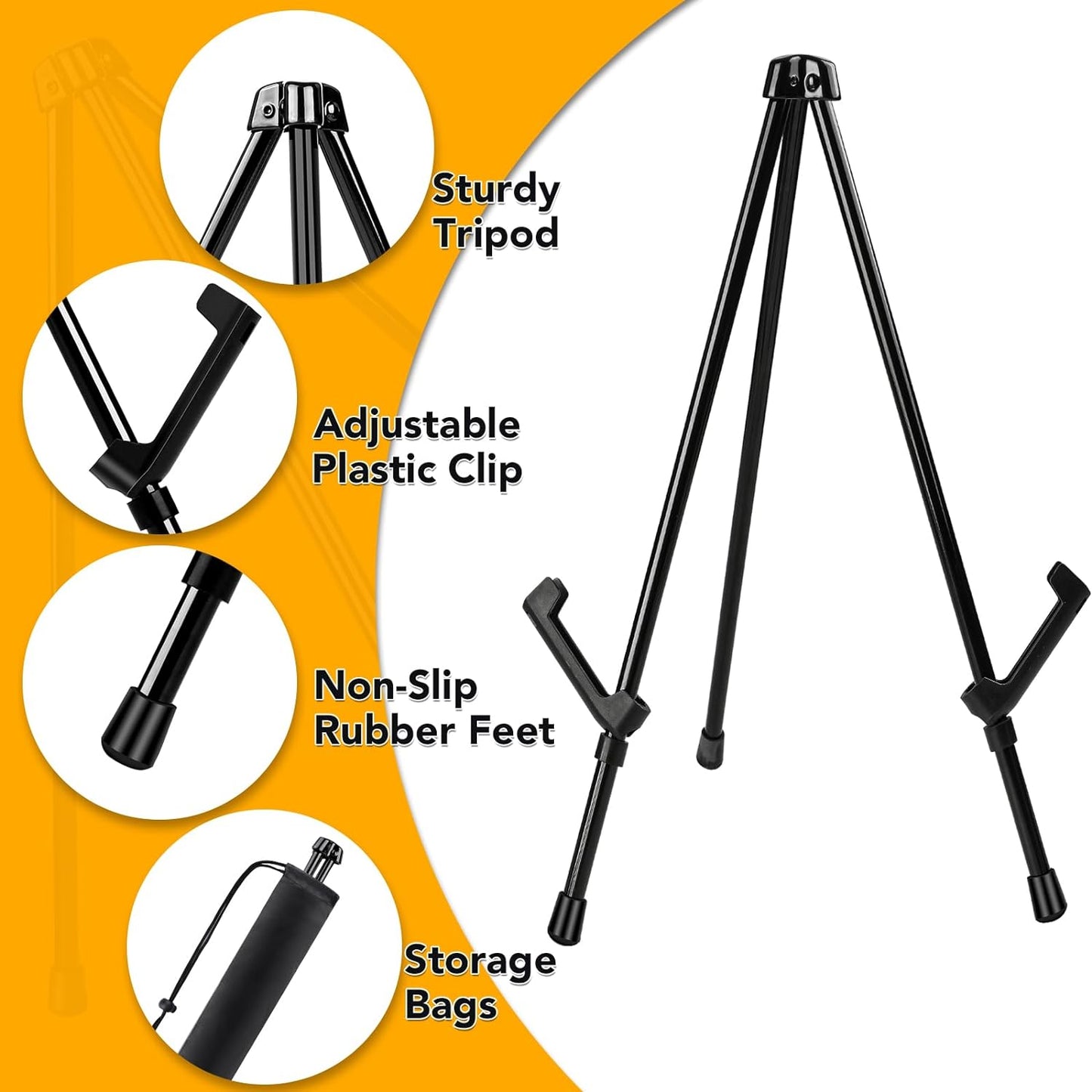 AROIC 24 Pack 14'' Tabletop Easels, Black Steel Table Top Easels for Display, Adjustable Portable Table Top Easel for Paintings, Signs, Posters,Frame Pictures(with 24 Bags)