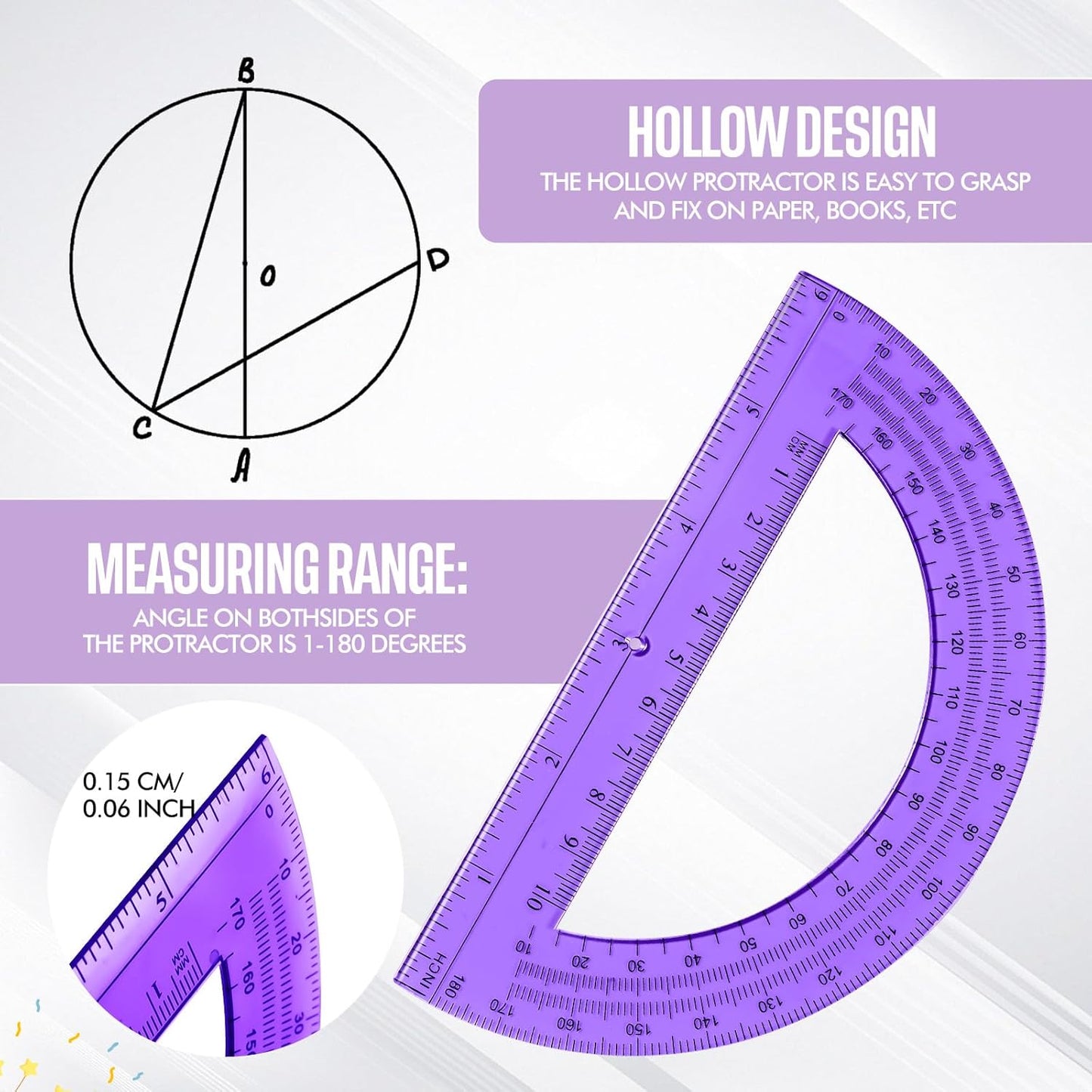EBOOT Student Geometry Math Set, Drawing Compass and 6 Inch Swing Arm Protractor 180 Degree Math Protractor (Purple)