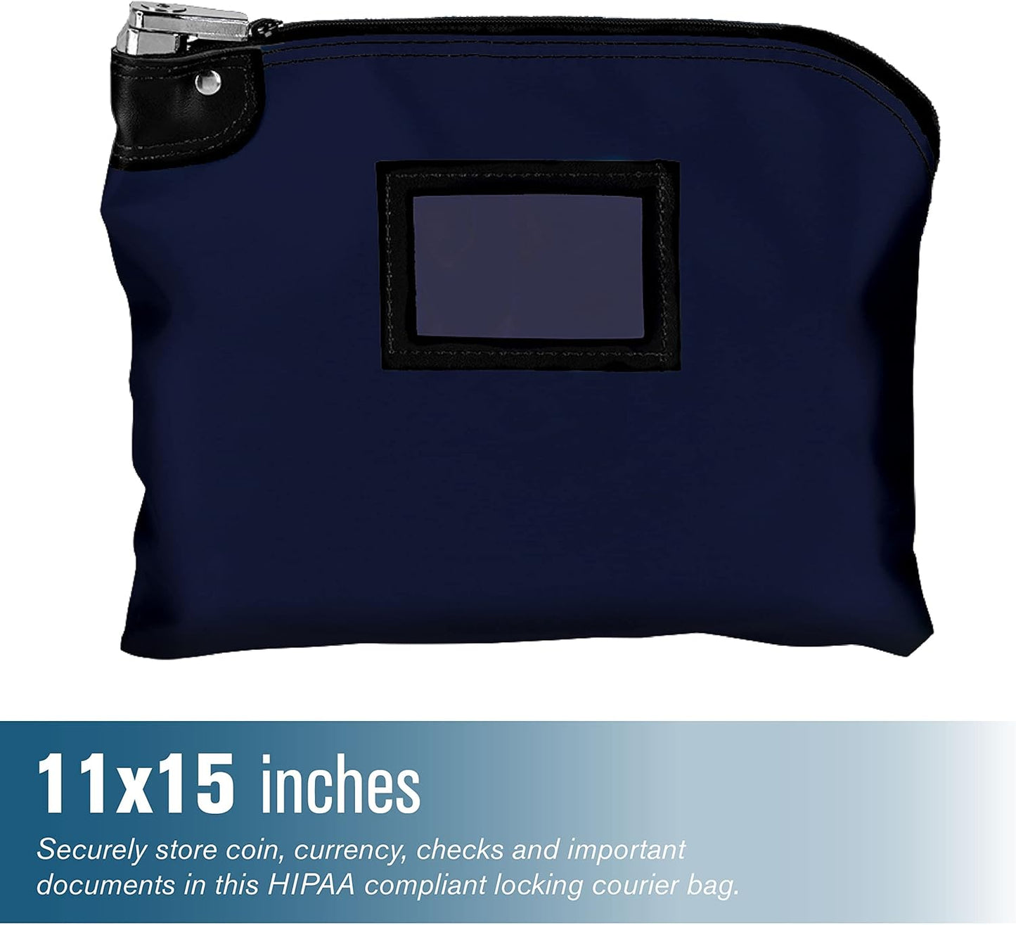 BankSupplies Laminated Nylon Locking Deposit Bag | Navy Blue | 15W x 11H | 2 Keys Included for Each Bag | HIPAA | Puncture Resistant Laminated Nylon | Double Stitched Seams