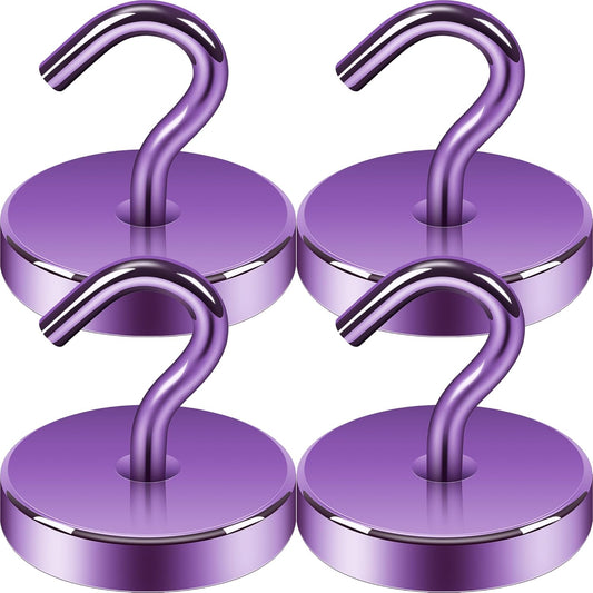 Neosmuk Magnetic Hooks, Heavy Duty 170lb Strong Magnets for Cruise Cabins, Ship Essentials, Large Metal Hooks for Hanging on Fridge(Purple,Pack of 4)