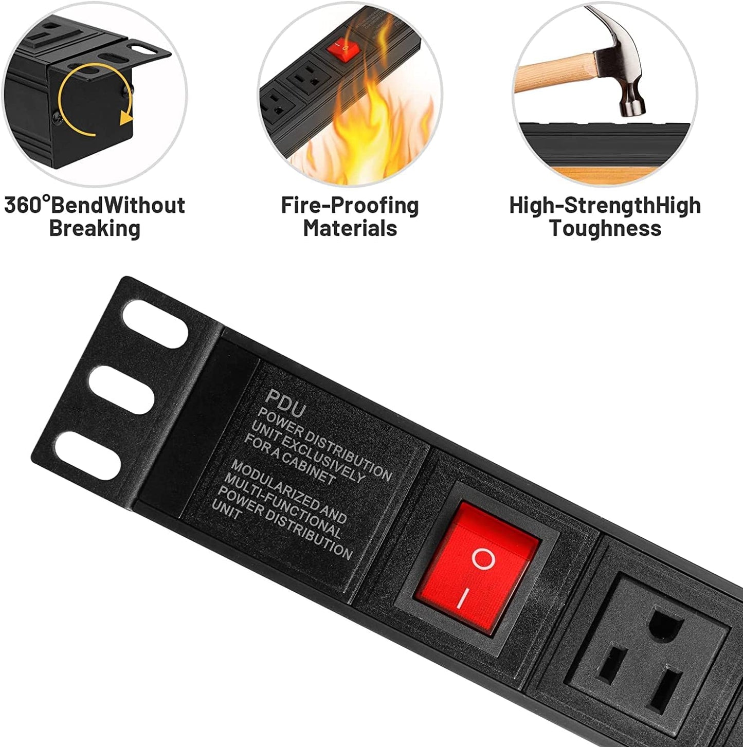 BTU Power Strip Surge Protector Rack-Mount PDU, 8 Right Angle Outlets Wide-Spaced, Mountable Power Strip Heavy Duty for Server Racks, Commercial, 300J (Black 10FT)