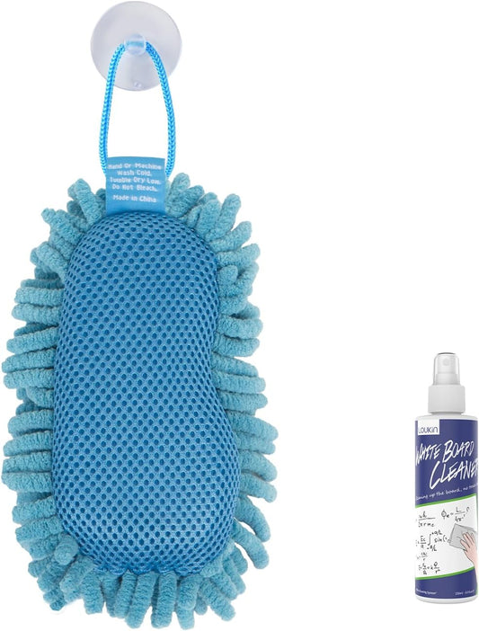 loukin Shag Dry Erase Eraser (3.4 Fl Oz Whiteboard Cleaner Included), Whiteboard Eraser with Suction Cup, Microfiber, Washable, for Classroom, Home and Office Use, Blue