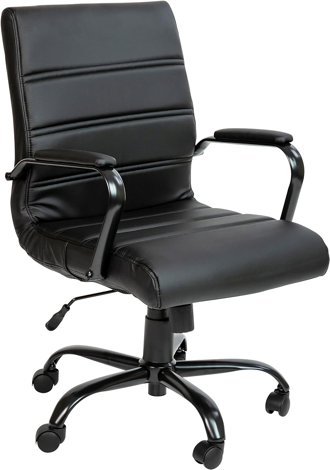 Flash Furniture Whitney Mid-Back Swivel LeatherSoft Desk Chair with Padded Seat and Armrests, Adjustable Height Padded Office Chair, Black