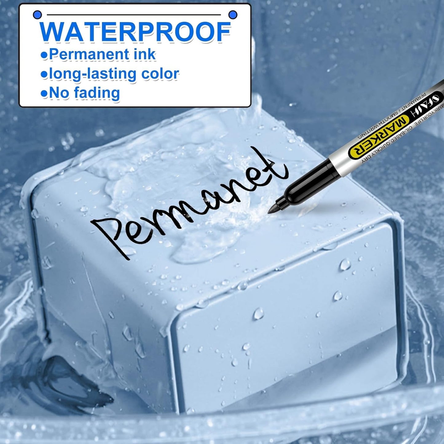 SFAIH 100 Black Permanent Markers Bulk -1s Quick Dry, Waterproof, Non-Fading, Durable, Fine Point Permanent Pens for Plastic Glass Metal Wood Paper, Office Supplies, Classroom Kitchen, Cargo Marking