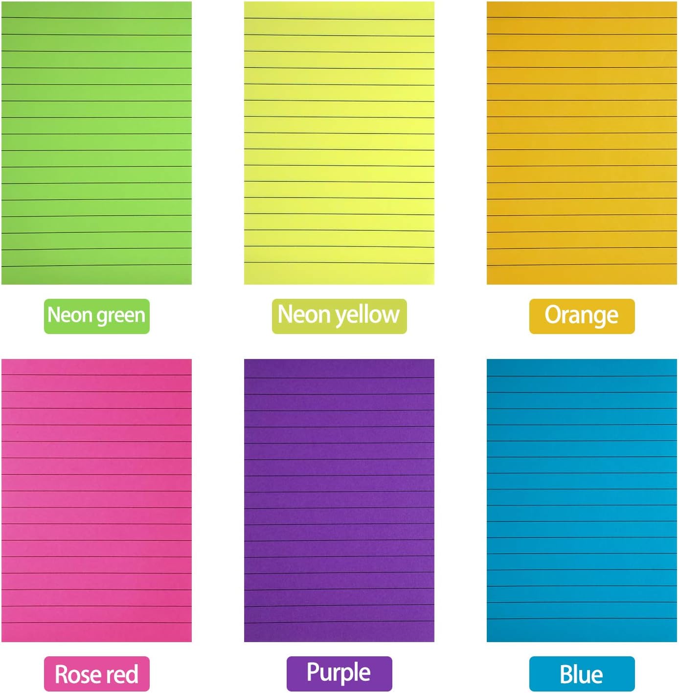 Outus 36 Pack Lined Sticky Notes 4 x 6 Inch Colorful Note Pads Back to School Lines Bright Ruled Self Sticky Pads Memos for Teacher School Classroom Office Supplies, 6 Colors (Fresh Color)