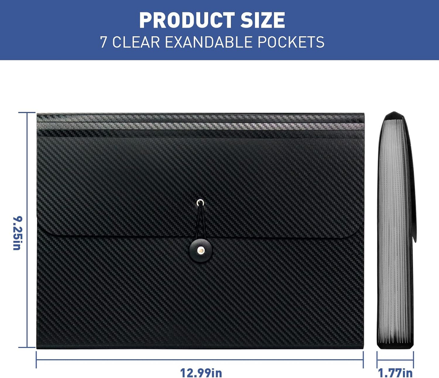 7 Pocket Expanding File Folder with Tab Inserts, Accordian File Organizer Document Receipt Organizer, Accordion Folder File Keeper A4 Letter Size, for School Home Office, Black