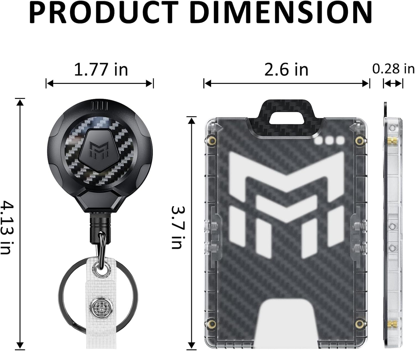 MNGARISTA Retractable Badge Holder, Heavy Duty Badge Reel Keychain with Belt Clip, 3K Carbon Fiber ID Card Holder Lanyard with 32.28" Retractable Key Chain, Black（2 Pack）