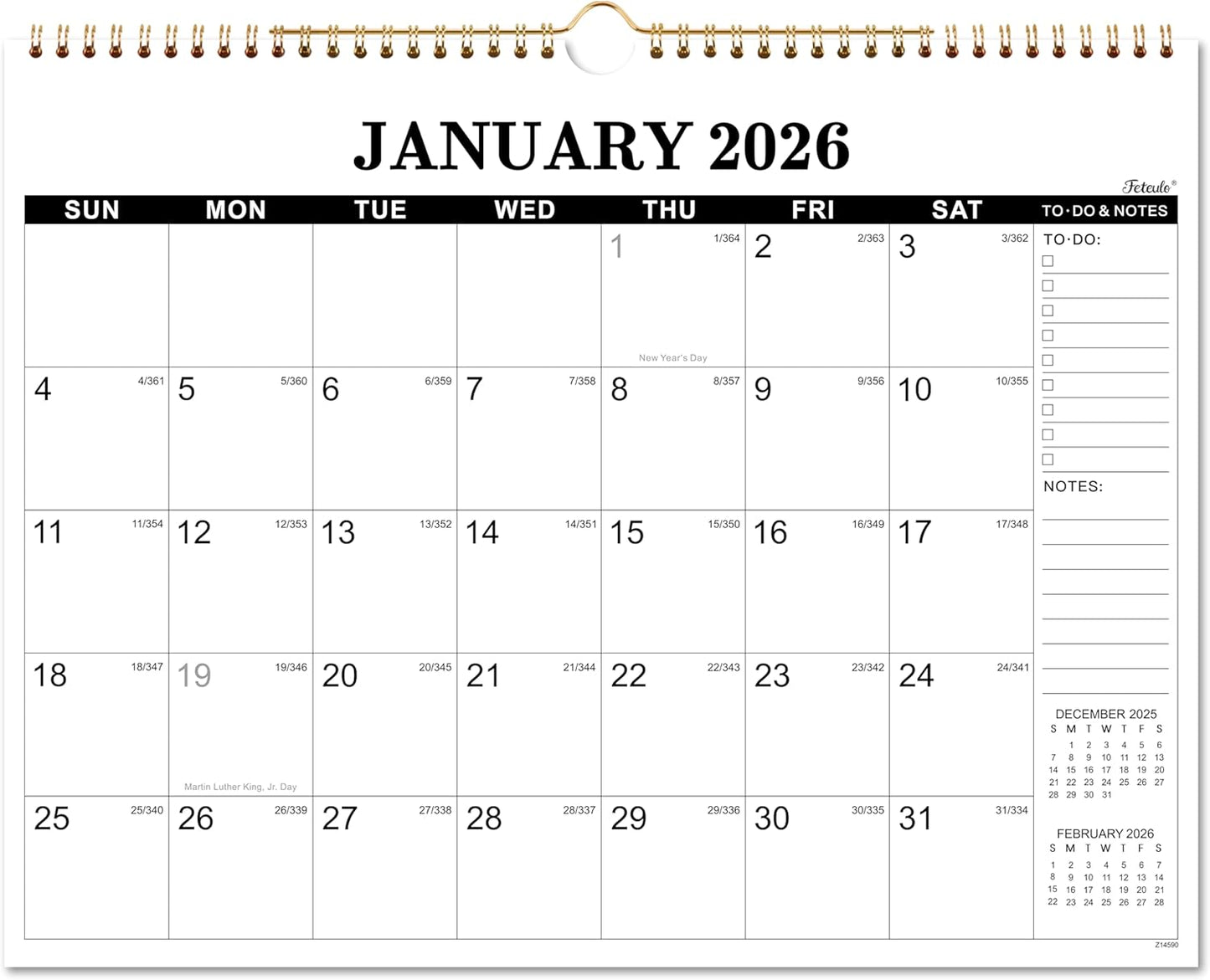 2026 Calendar - 2026 Wall Calendar, Jan. 2026 - Dec. 2026, 14.6'' x 11.4", Large Wall Calendar with Highlighted Holidays, Sturdy Binding, Calendar for Planning