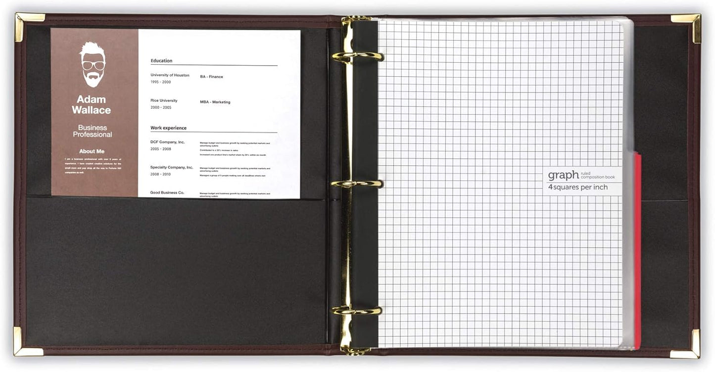 Samsill Classic Collection Leather 3 Ring Binder, Executive Presentation Portfolio, 1.5 Inch (Holds 325 Sheets), Brass Round Ring, Burgundy