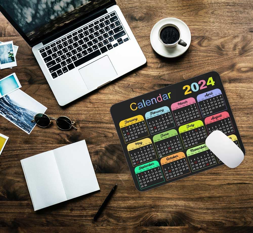 Calendar Mouse Pad, Gaming Mouse Mat with Custom Design, Non-Slip Rubber Base MousePads for Office Home Laptop Travel, 9.5"x7.9"x0.12" Inch (2024 Color Calendar Horizontal)