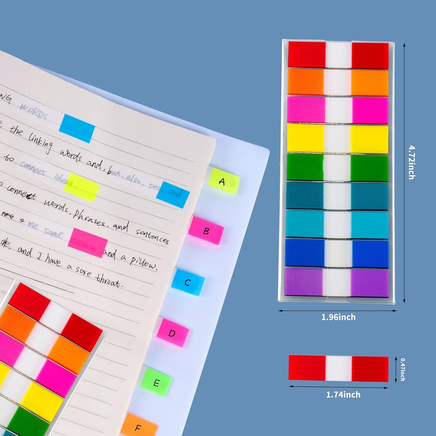 Ericter 1440 Pcs Sticky Tabs Book Tabs Page Markers Tabs, Sticky Note Tabs Colored Writable and Repositionable Index Tabs, Tabs for Annotating Books, Page Tabs