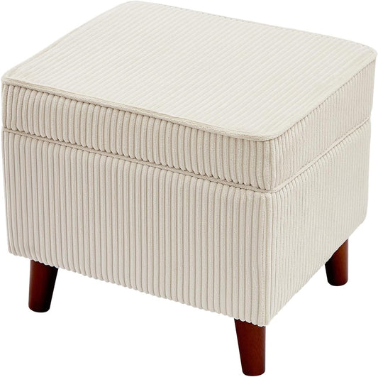 Storage Ottoman with Adjustable Lid, Soft Step Stool, Footrest and Seat, Ottoman Foot Rest for Living Room, Bedroom, Dorm, Beige