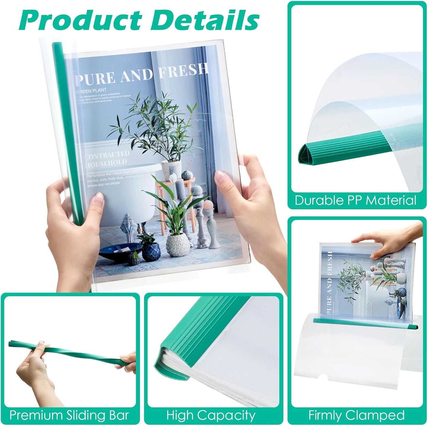 Thenshop 100 Pcs Clear Report Covers with Sliding Bars Sliding Bar File Folder Binder Plastic Report Folder for File Paper Book Resume Letter Office, 30 Sheet Capacity(Green)