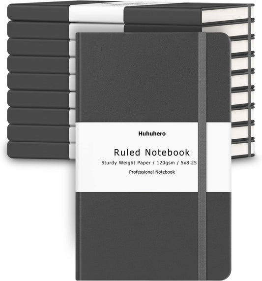 Huhuhero Notebooks Journal, College Ruled Notebook, Premium Thick Paper Lined Journal, Hardcover Notebook for Office Home School Business Writing Note Taking Journaling, 5"×8.25" (10, Dark Gray)