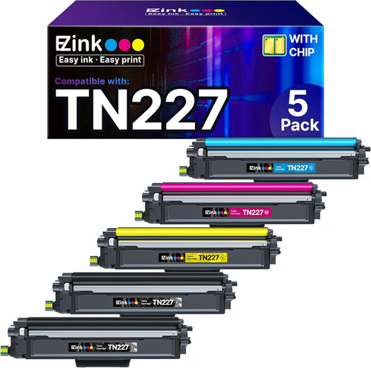 E-Z Ink TN-227 TN227 Compatible Toner Cartridge Replacement for Brother TN227 TN-227 TN227BK/C/M/Y High Yield to use with HL-L3270CDW HL-L3230CDW HL-L3210CW HL-L3290CDW MFC-L3710CDW (5 Pack)