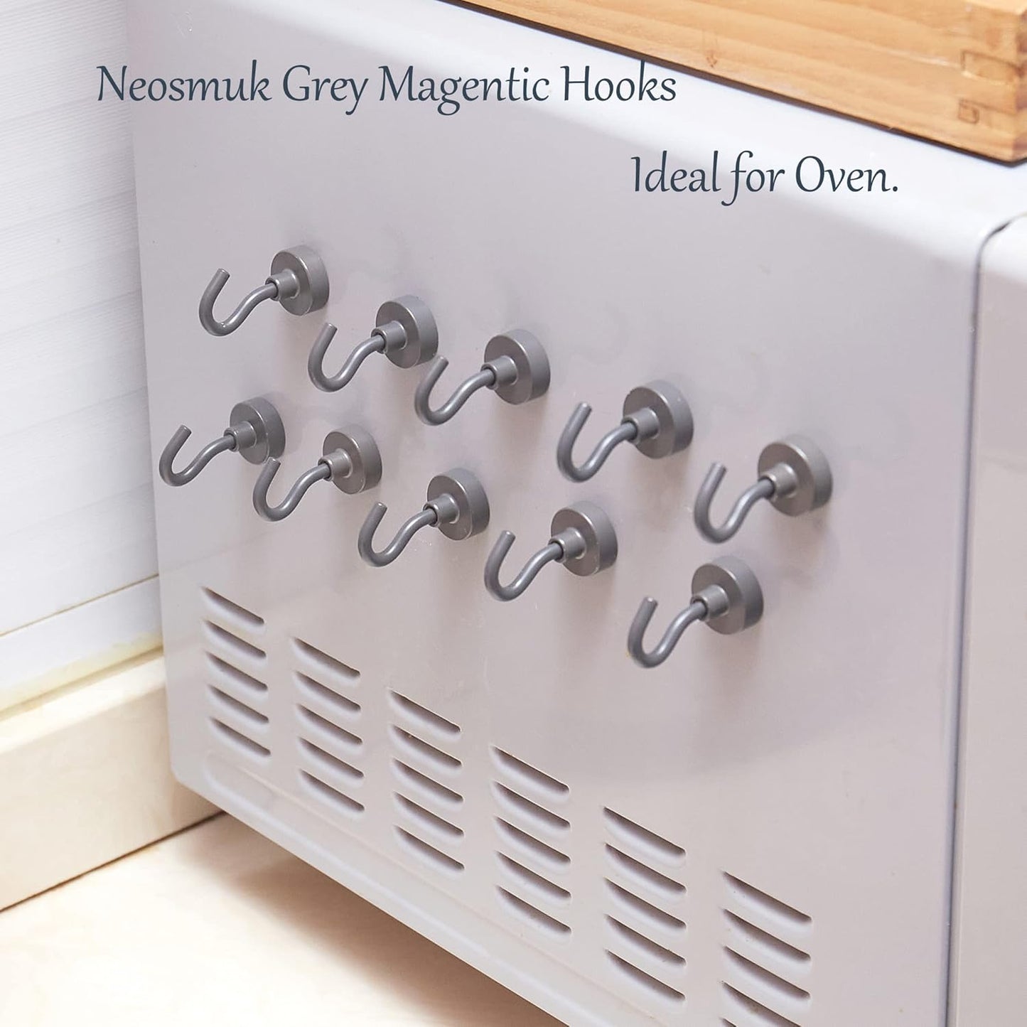 Neosmuk Magnetic Hooks Heavy Duty, 85lb Strong Magnet with Hook for Fridge, Super Neodymium Extra Strength Industrial Hooks for Hanging, Magnetic Hanger for Toolbox, Cruise, Grill(Gunmetal,4 Pack)