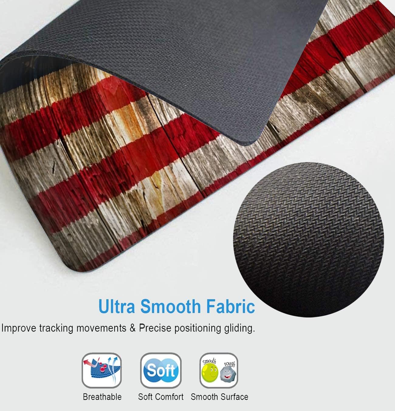 Customized Square Gaming Office Mouse Pad, Uniquely Designed Wood Grain American Flag Anti Slip Rubber Base Mouse Pad, Suitable for Desktop and Laptop Mouse Pads