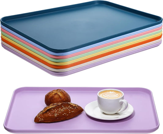 8 Pack Plastic Art Trays Plastic Fast Food Trays Bulk 15 x 10.6 Inch Stackable Activity Crafts Organizer Tray Rectangular Lunch Tray for DIY Projects, Painting, Beads, Organizing Supply, 8 Color