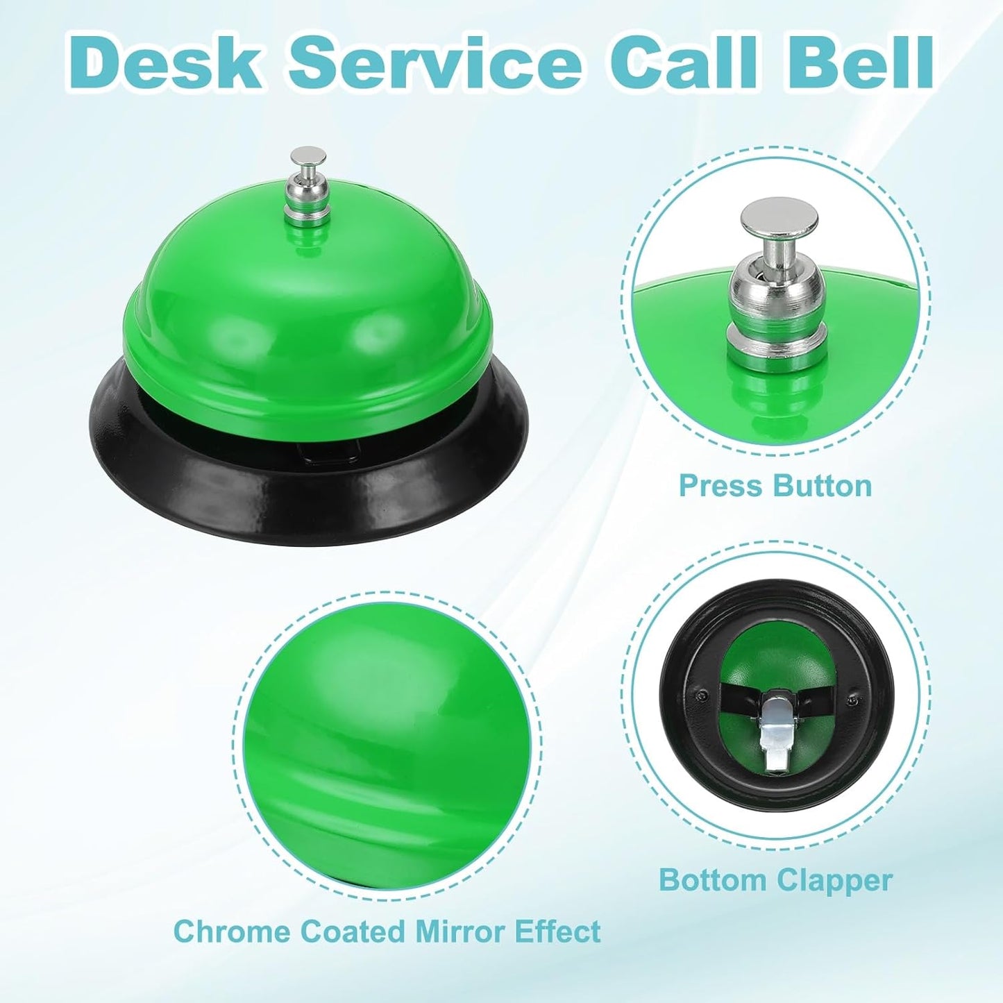 uxcell Desk Service Call Bell, 3.35 Inch Metal Dinner Service Bell Ring for Hotel Restaurant Reception Area and Wedding Party Events, Green