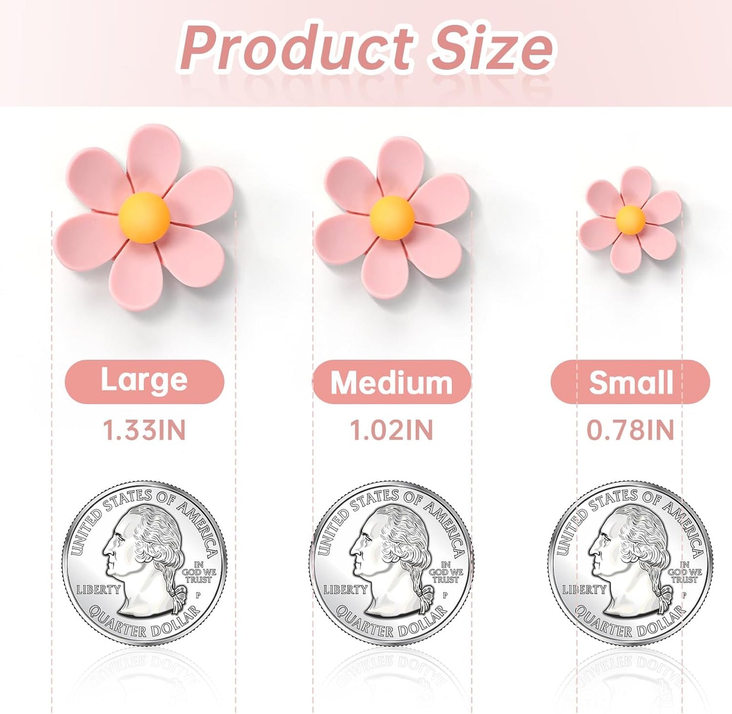 18Pcs Magnets Refrigerator,3 Colors 3D Cute Magnet, Resin Flower Decorative Magnets, Pink Fridge Magnet for Refrigerator Locker Whiteboard Office Kitchen(9 Small+9 Medium)
