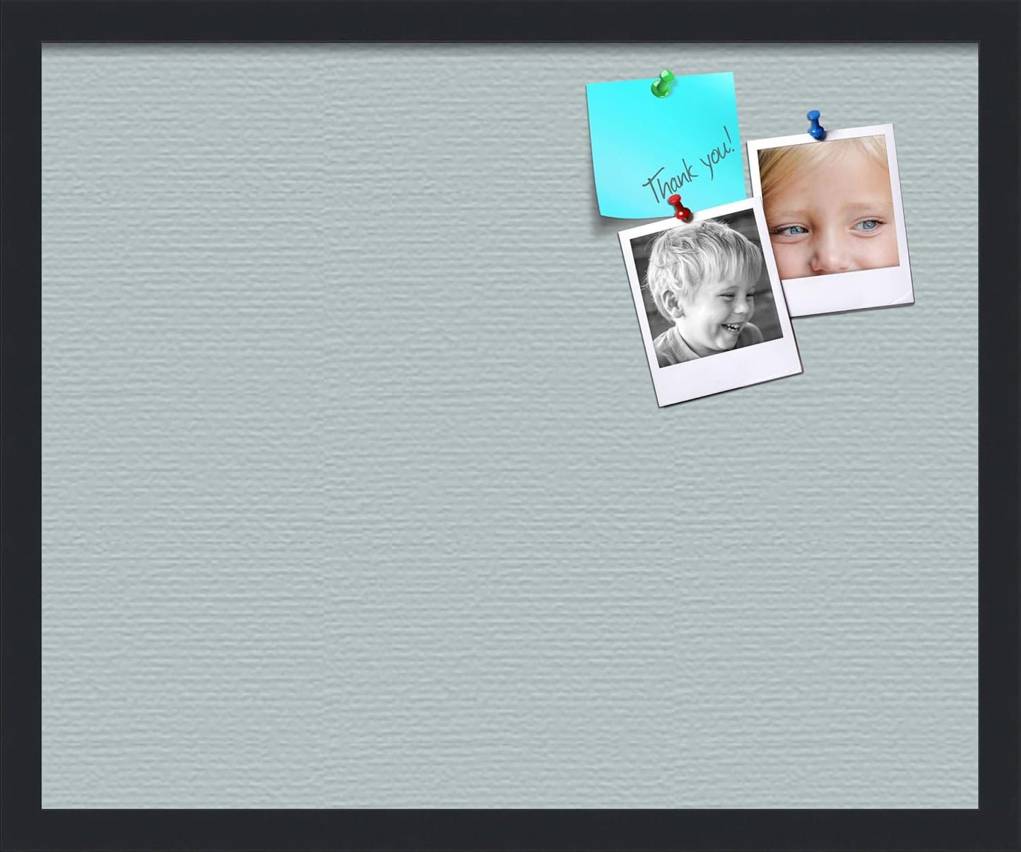 PinPix 22x18 Inch Cork Bulletin Board. This Decorative Framed Pin Board Comes with Soft Blue Design and a Satin Black Frame. Ideal for Home Office Decor or Message Board (PinPix-1814)