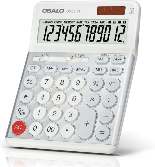 OSALO Desktop Calculators VAT Tax Function Large Display Big Buttons 12 Digit Big Desk Calculator for Home and Office (OS-8812T Large Calculator)