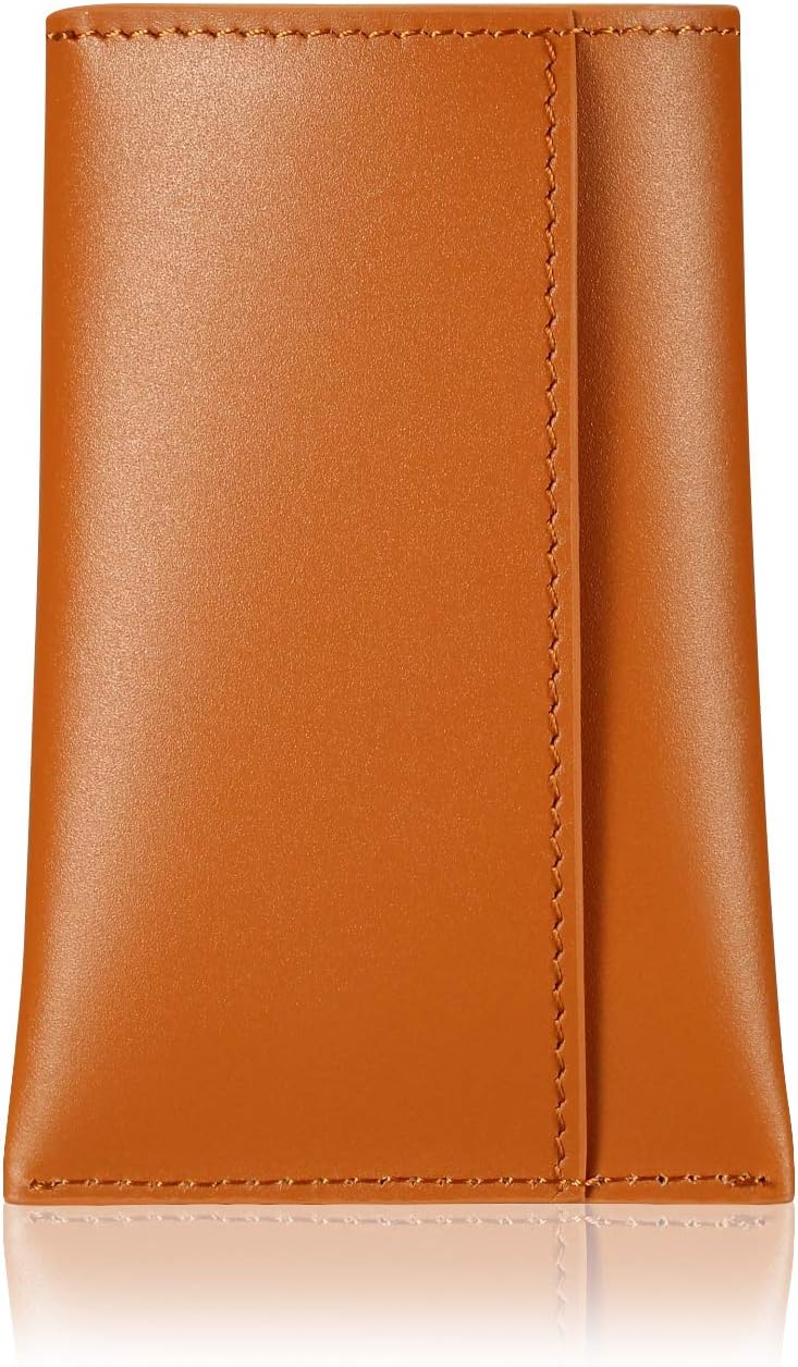HISCOW Business Card Holder with Flap for Dispensing Cards - Italian Calfskin (Cognac)