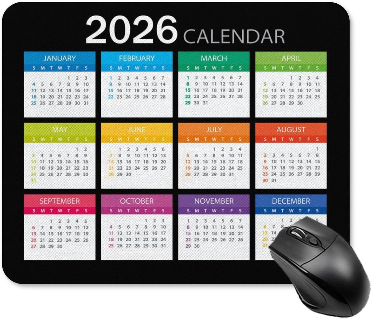 2026 Mouse Pad Calendar,Computer Mouse Pads Calendars Non-Slip Rubber Desk Mat Mousepad Gaming Office Keyboard Mat (9.45x7.87 in)