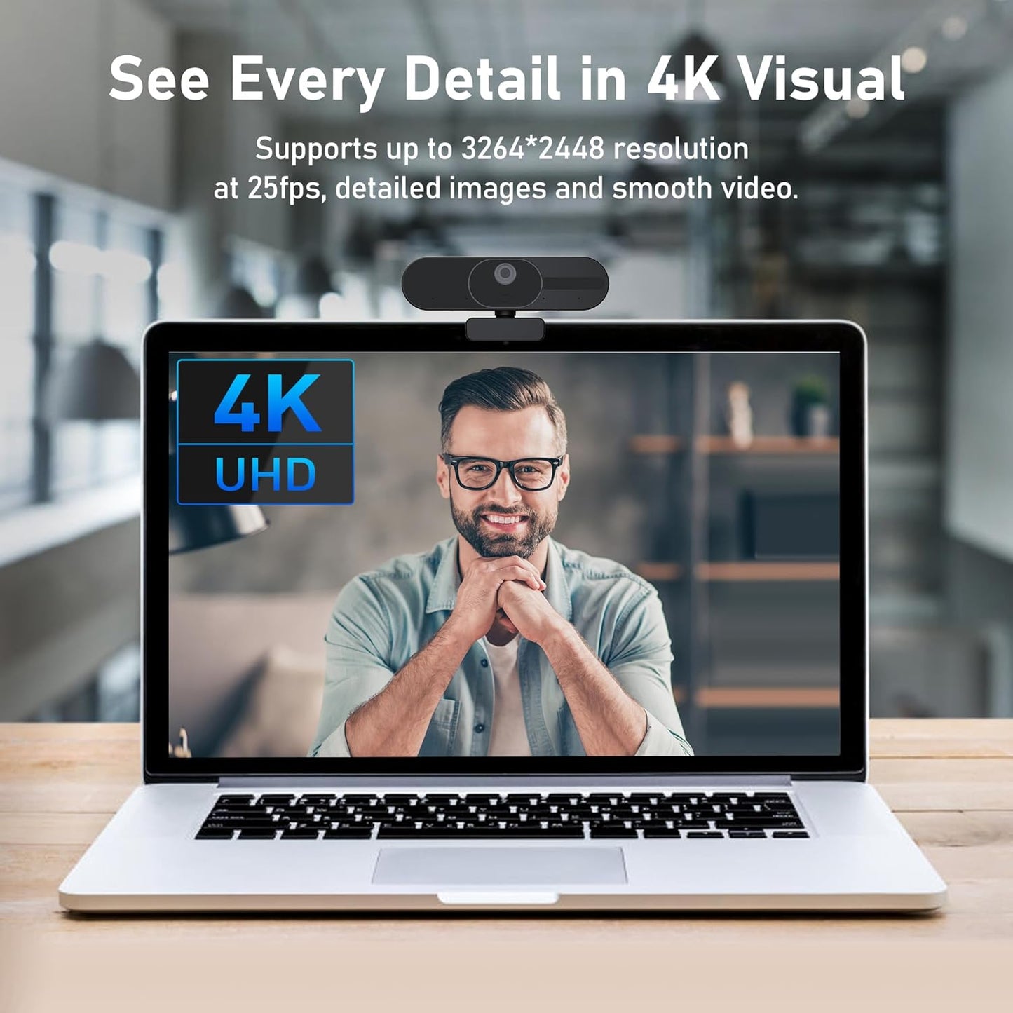 4K Webcam with Speaker and 4 AI Noise-Cancelling Mics, Wide Angle PC Cameras with Remote, Auto Focus, Privacy Cover, Tripod, Great for Computer, Zoom, Skype, Teams, Laptop, Personal Video Calling