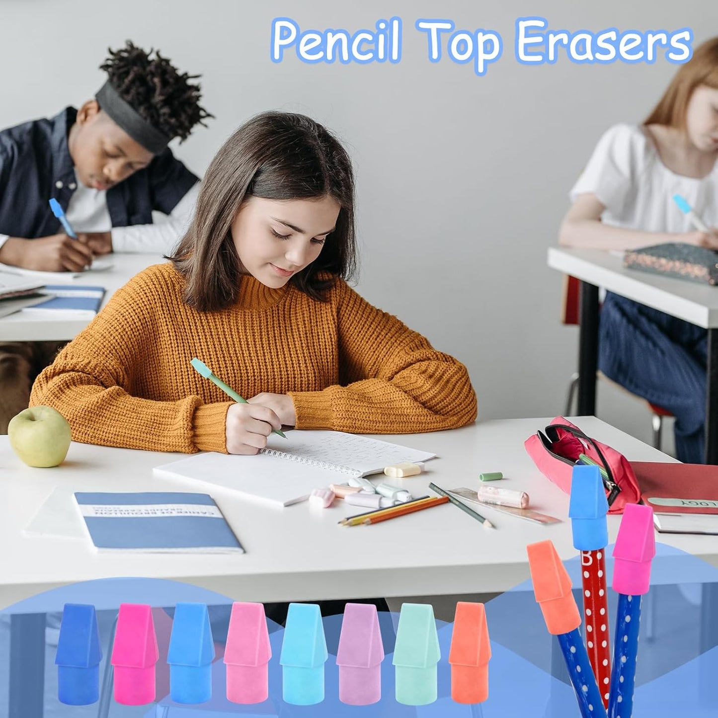 PRALB 400PCS Pencil Top Eraser Bulk Caps for Pencils,Chisel Shape Erasers Toppers for Party Favors Games Prizes, Pencil Top Erasers Cap for Home School Classroom Office Ocean Color