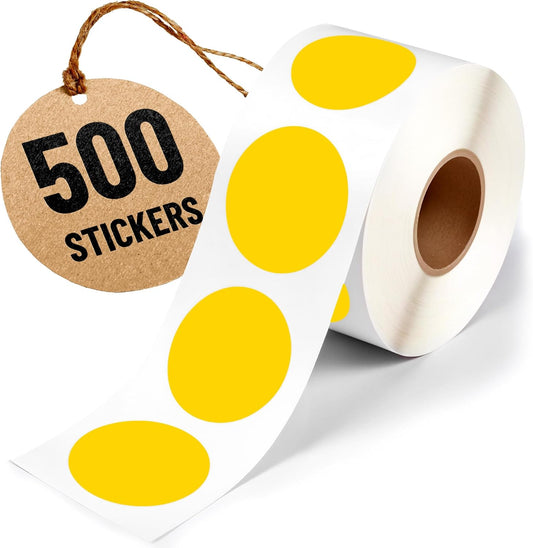 Performore 2 Inch Dot Matte Yellow Color Code Labels for Color Coding and Organization, Round Coloured Easy to Peel, Strong Self Adhesive Dot Stickers, 500 Stickers Per Roll
