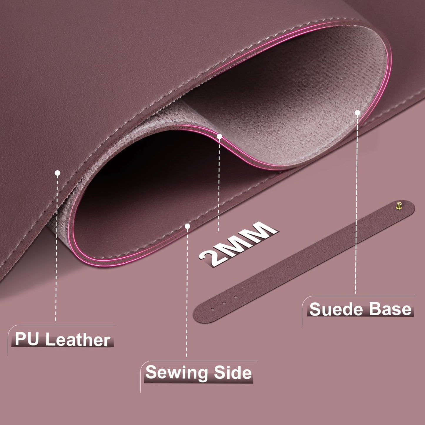 Leather Desk Pad Protector, Desk Mat, Large Mouse Pad, Non-Slip Desk Blotter, Office Laptop Desk Pad, PU Leather Desk Writing Pad for Office and Home (Dark Purple, 31.5" x 15.7")