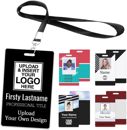 Custom Id Badge, Personalized Employee Photo Identification Card with Lanyard, Durable ID Card for Office Worker Doctor Nurse Student-Vertical-Add Your Design