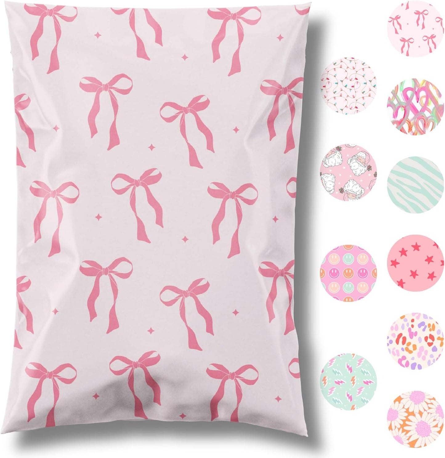 6x9 Designer Poly Mailer 100 Pack Heavy Duty Waterproof Self Seal Shipping Bags for Small Business Large Mailing Envelopes Bulk Tear Resistant Cute Packaging Pink Bows Coquette