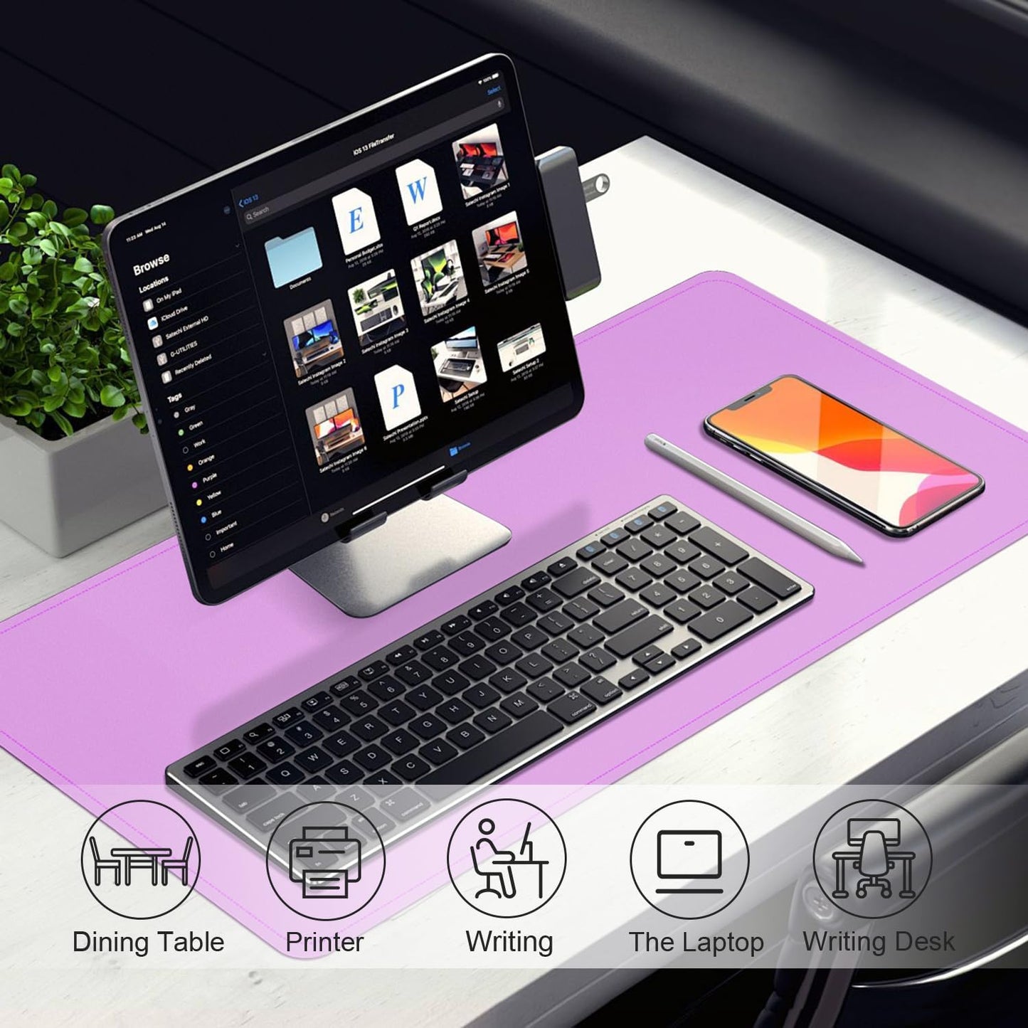 Leather Desk Pad Protector, 39.4'' X 17'' Large Mouse Pad, Office Desk Mat, Non-Slip PU Leather & Suede Base Desk Blotter, Laptop Desk Pad, Desktop Mat for Office Home, Lilac