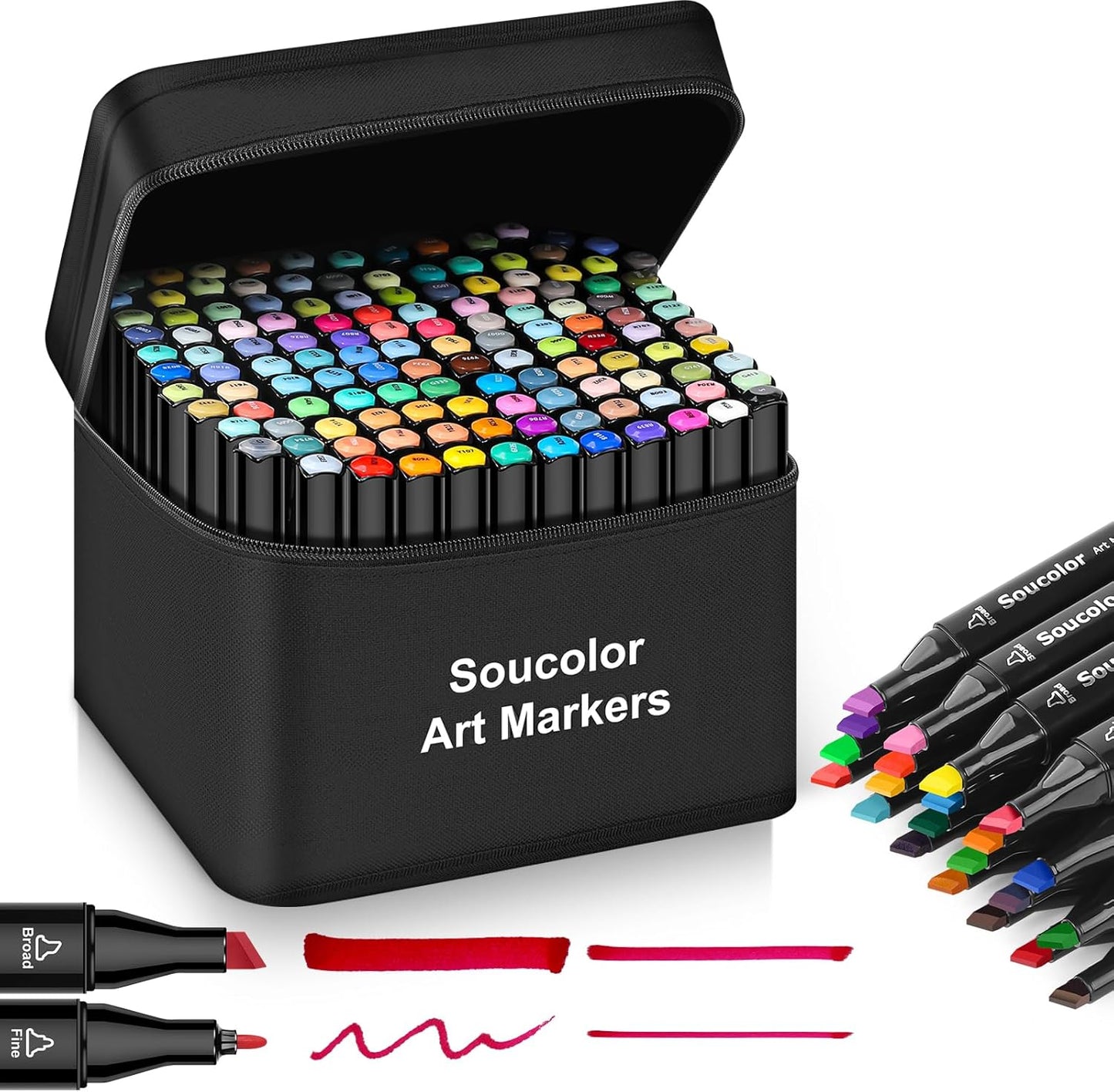 Soucolor Alcohol Markers, 131 Dual Tip Permanent Artist Art Markers for Adult Coloring, Sketching and Illustrations, with Case for Easy Storage, Alcohol Based Markers for Book Painting and Card Making