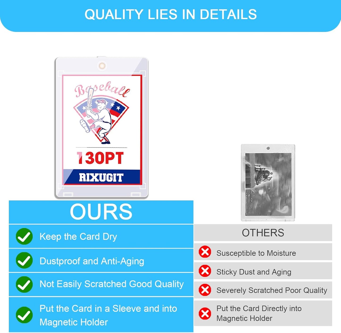 25-Pack One-Touch Magnetic Card Holders - 130PT Trading Card Protectors with Larger 2.63" x 3.70" Inner Dimensions, Fits Soft Card Sleeve on Card First, Then into Card Holder for Double Protection