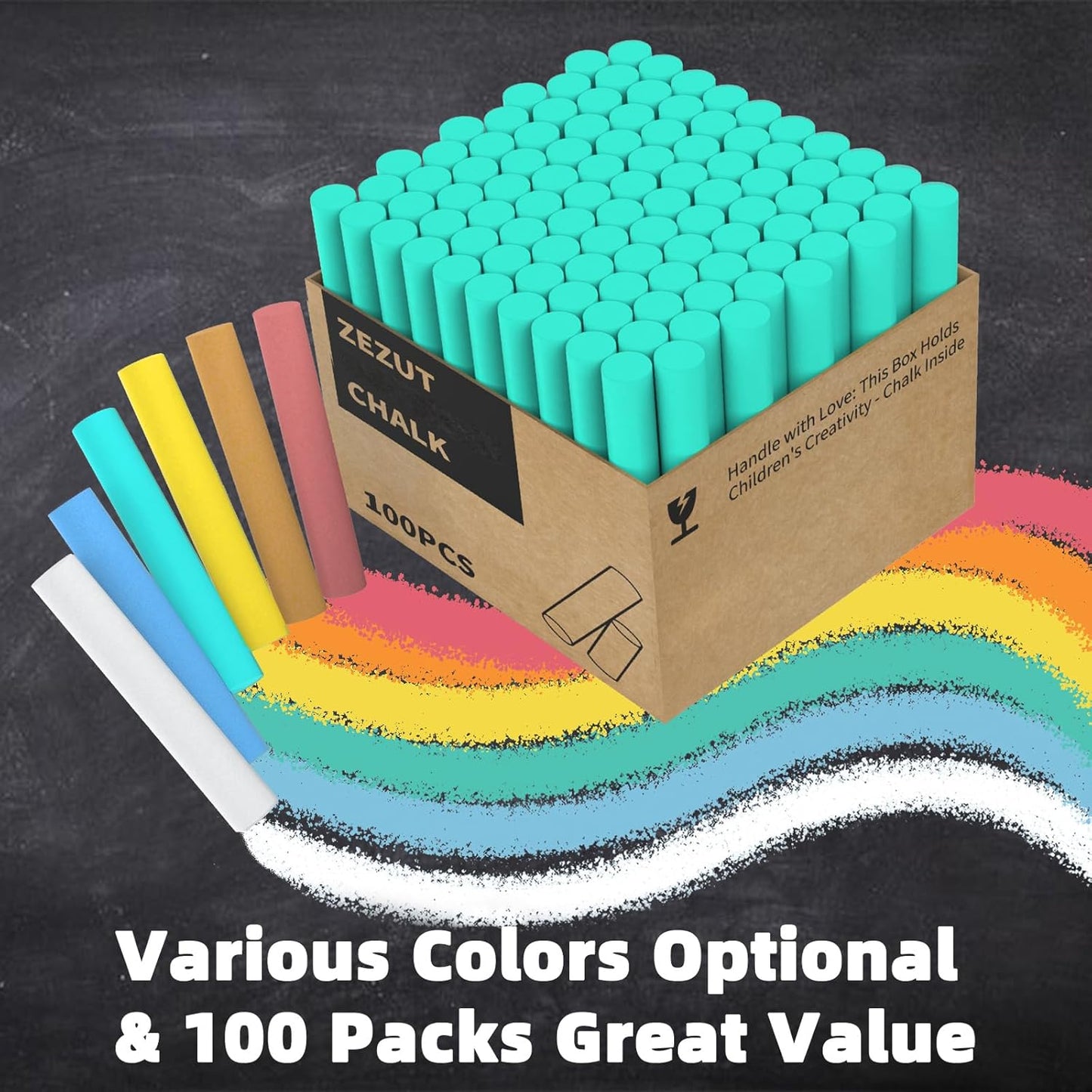 Green Chalk 100PCS, Low Dust Chalks Stick Bulk for Chalkboard Blackboard Non-Toxic