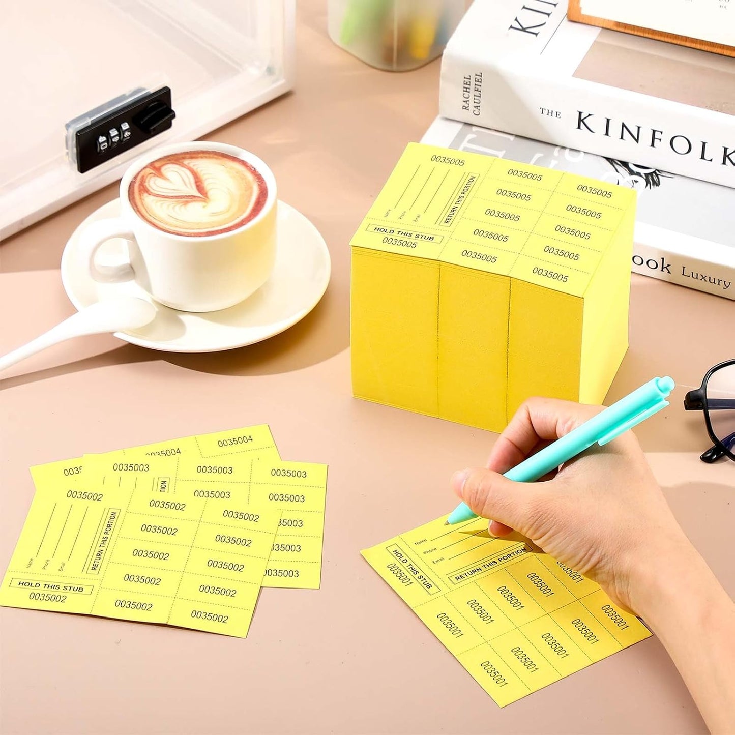 Kosiz 1000 Sheet 10 Bid Raffle Tickets Chinese Auction Tickets Sheets Auction Fundraiser Ticket Numbered with Name and Phone Number Per Sheet Raffle Tags for Silent Bidding (Yellow)